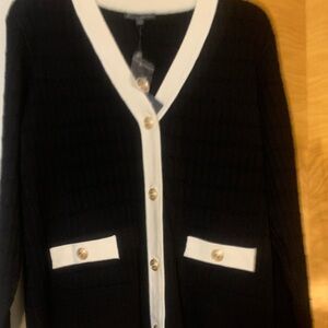 Adrianna Papell Black Cardigan with White Trim